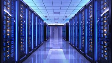 Server racks in server room data center